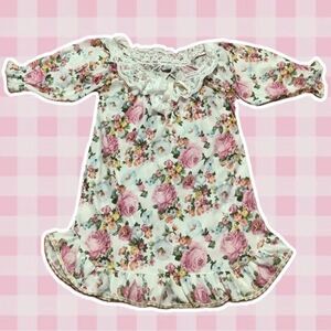 Vintage Floral Victorian Regencycore Cottagecore Lace Collar Nightgown One Size